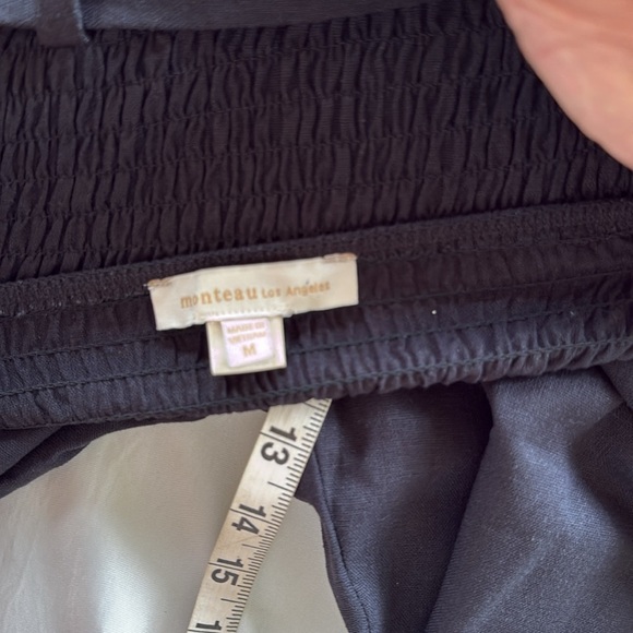 Monteau Black Strapless Jumpsuit Belted Linen Blend Wide-Leg Palazzo Style Sz M - Picture 12 of 13